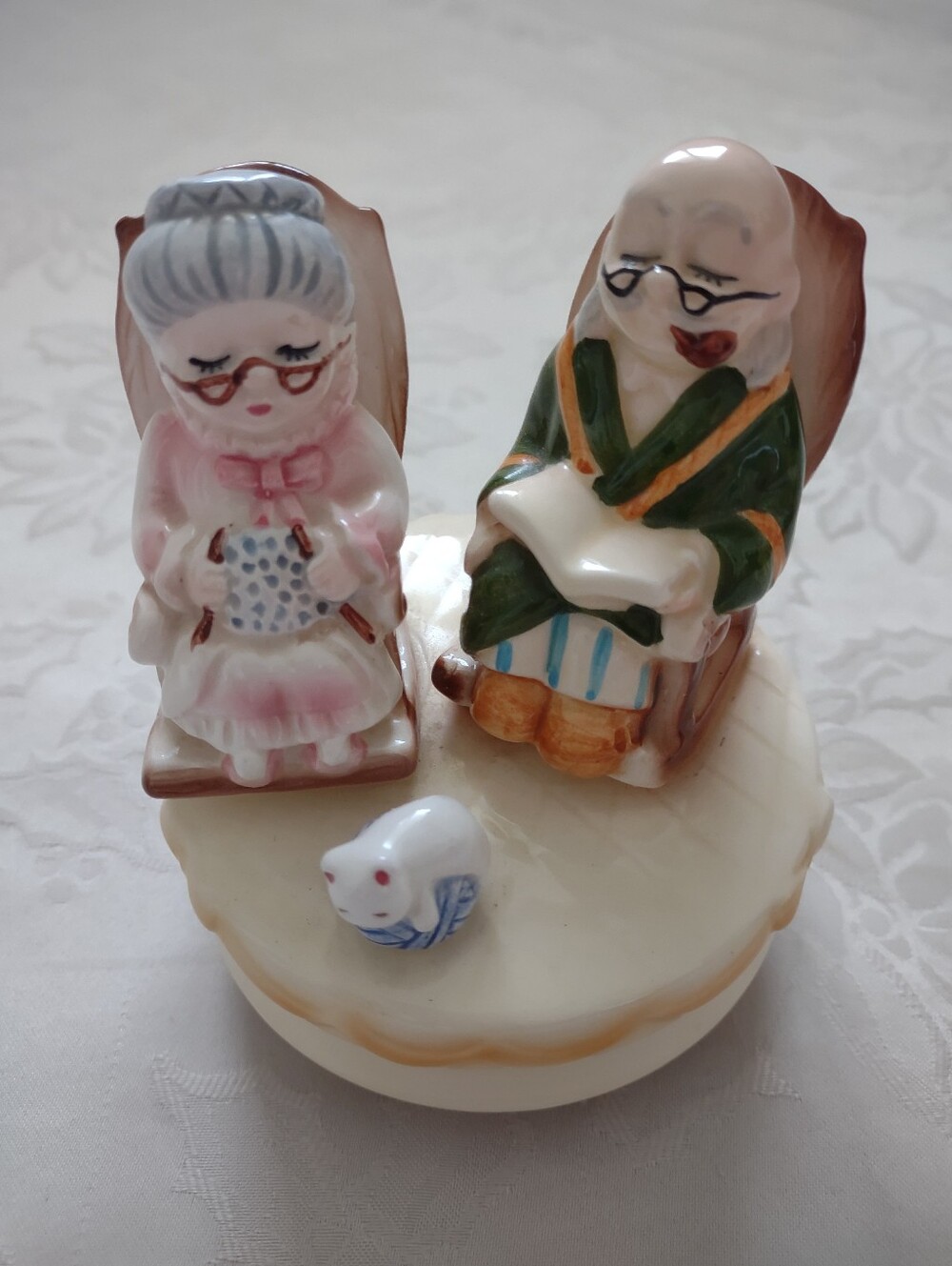 Lefton Japan Old Couple Porcelain Rotating Musical Figurines